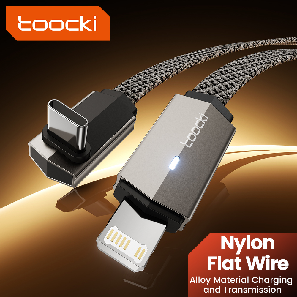 Toocki Type C To Lighting Cable 90° Elbow LED Indicator Aluminum Alloy USB Cable For iPhone 14 13 12 Pro Max Xs Xr 8 7 Plus iPa