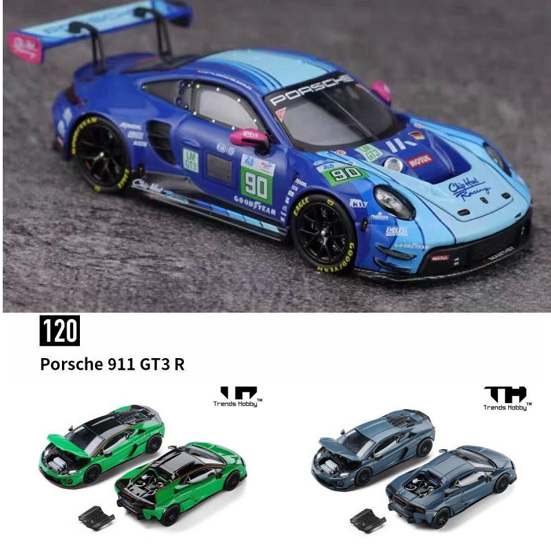 รถโมเดลไดแคสท์ Trends Hobby TH 1:64 911 GT3 R LeMans 24H LMGT3 2025 Chip Hart Racing Temerario สีน้ำเงิน/เขียวด้าน