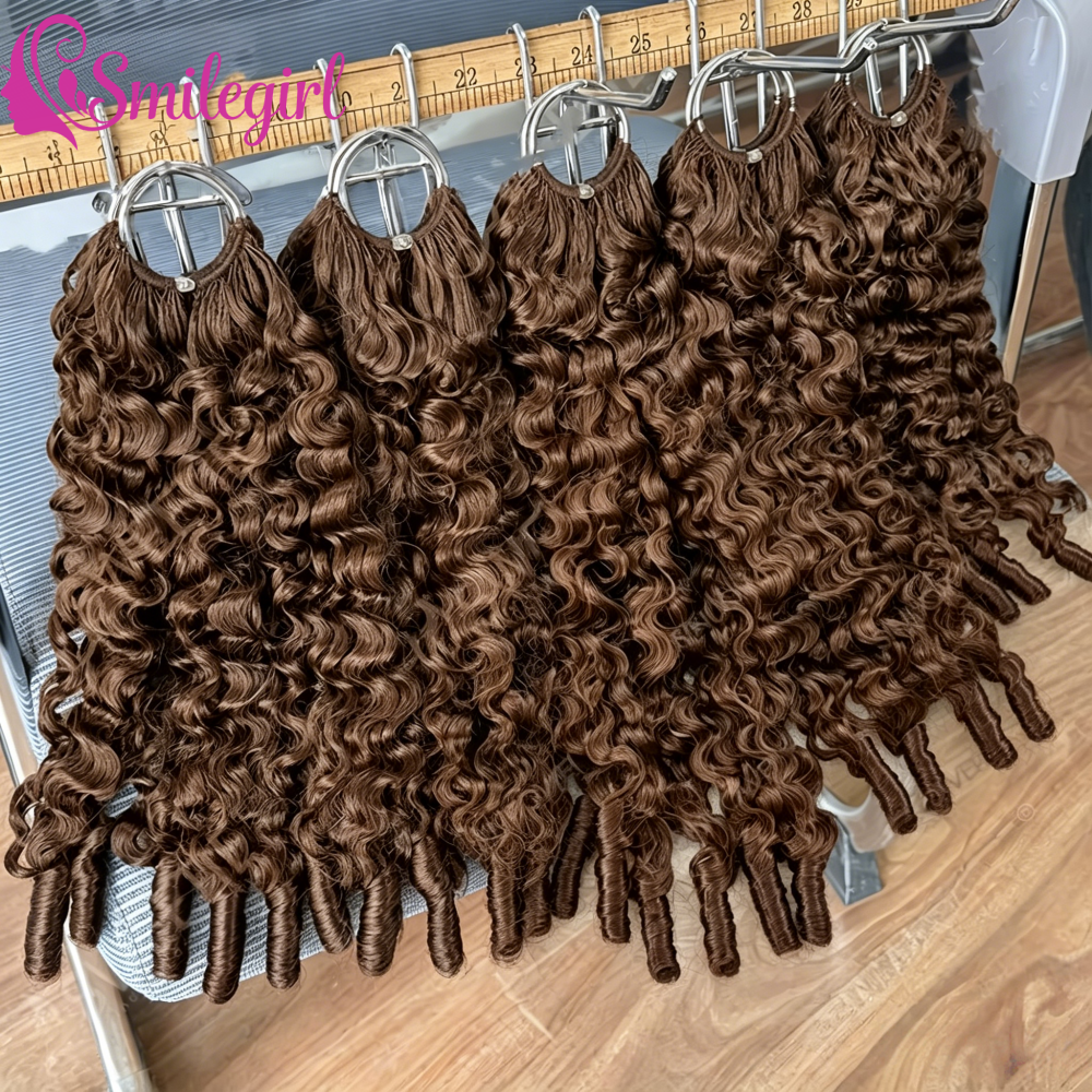 4# Burmese Curly Crochet Human Hair Color Pre-Separated Invisble 8-30 Inch Micro Loop Feather Seamless and Knotless Human Crochet Hair Extensions For Women