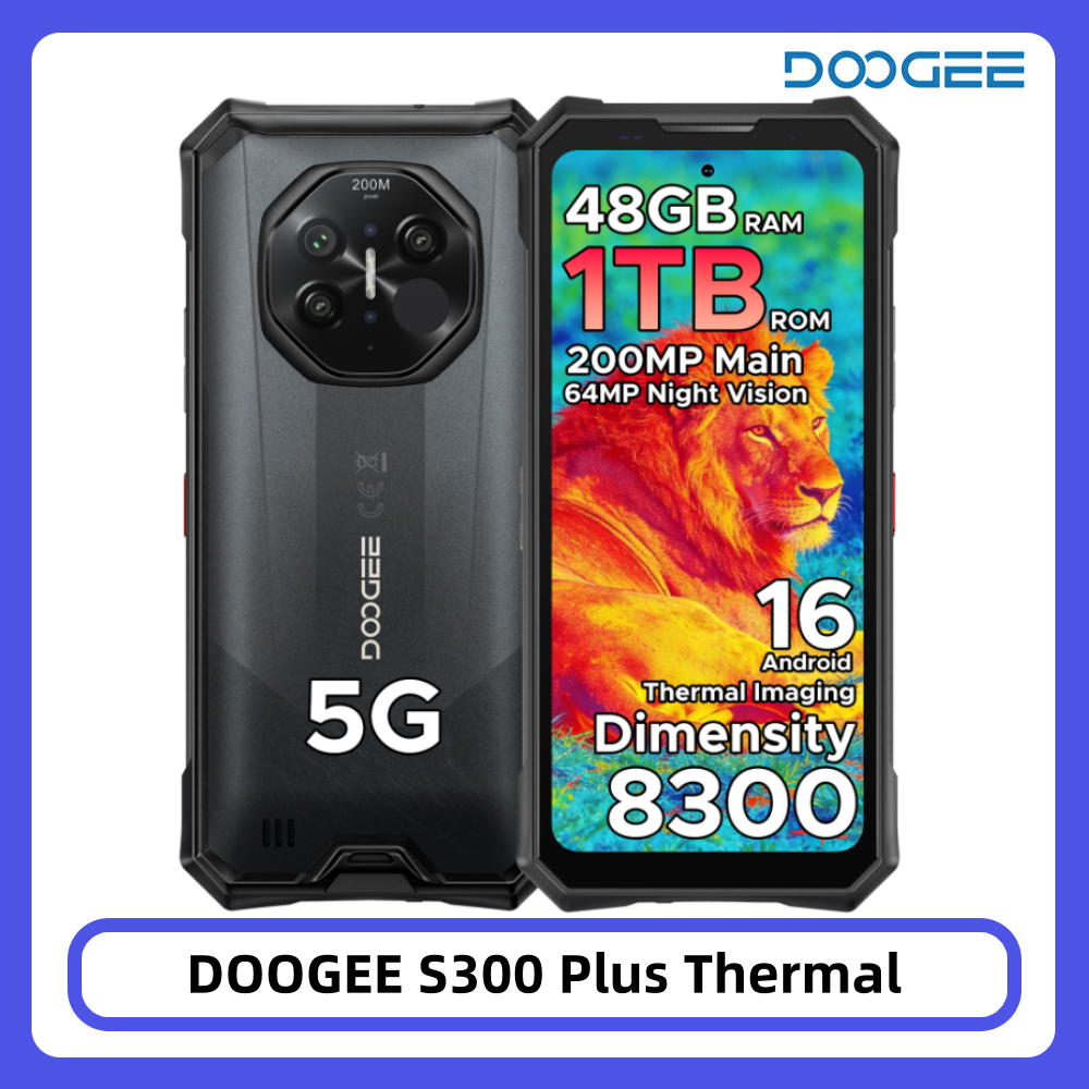 DOOGEE S300 Plus Robustes Wärmebild-Smartphone mit Wärmebildkamera, 48GB+1TB, Dimensity 8300, 11000mAh Akku, 6,78 Zoll FHD+, 200MP, Android 16