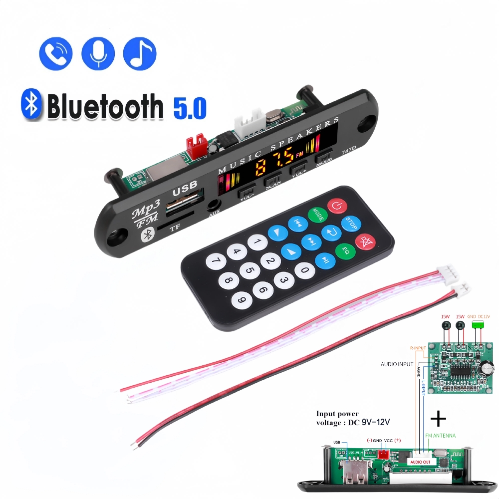 DC 9V 12V MP3 WMA Scheda di decodifica 30W Modulo audio wireless USB AUX FM TF Radio Bluetooth 5.0 Lettore musicale per auto con telecomando