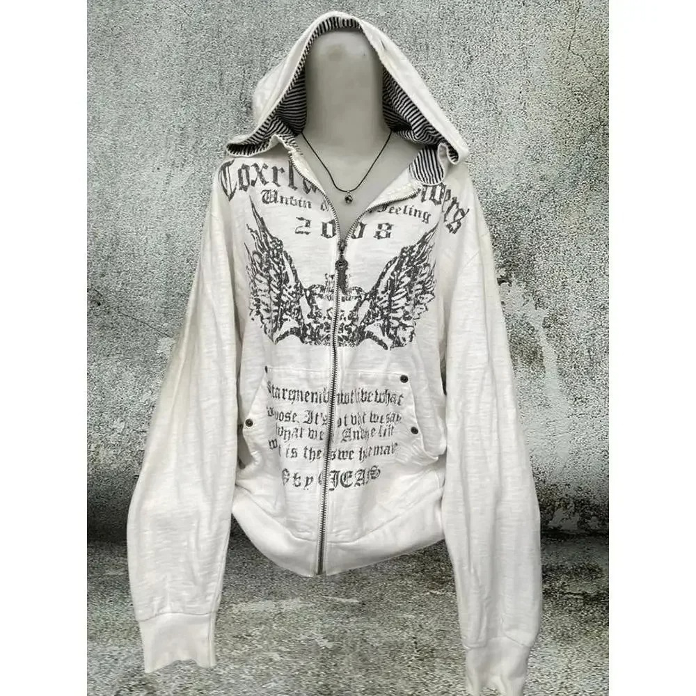 Gótico vintage sweatshirts jaquetas femininas branco impressão túnica com capuz y2k casaco streetwear moda casual hoodies topos ropa mujer