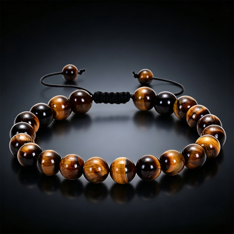 สร้อยข้อมือหินลาวาตาเสือธรรมชาติ 8 มม. หลายสไตล์ ทำมือ ของขวัญสำหรับผู้ชาย