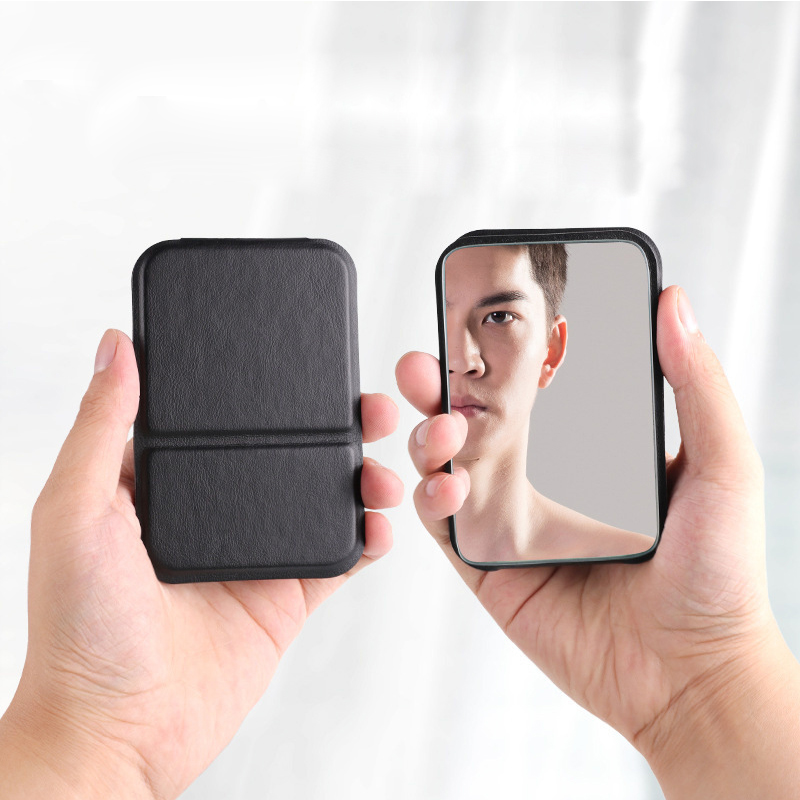 Mini Folding Portable Mirror for Women Men High-quality Pocket PU Leather Glass Small Mirror Solid Color Makeup Mirror