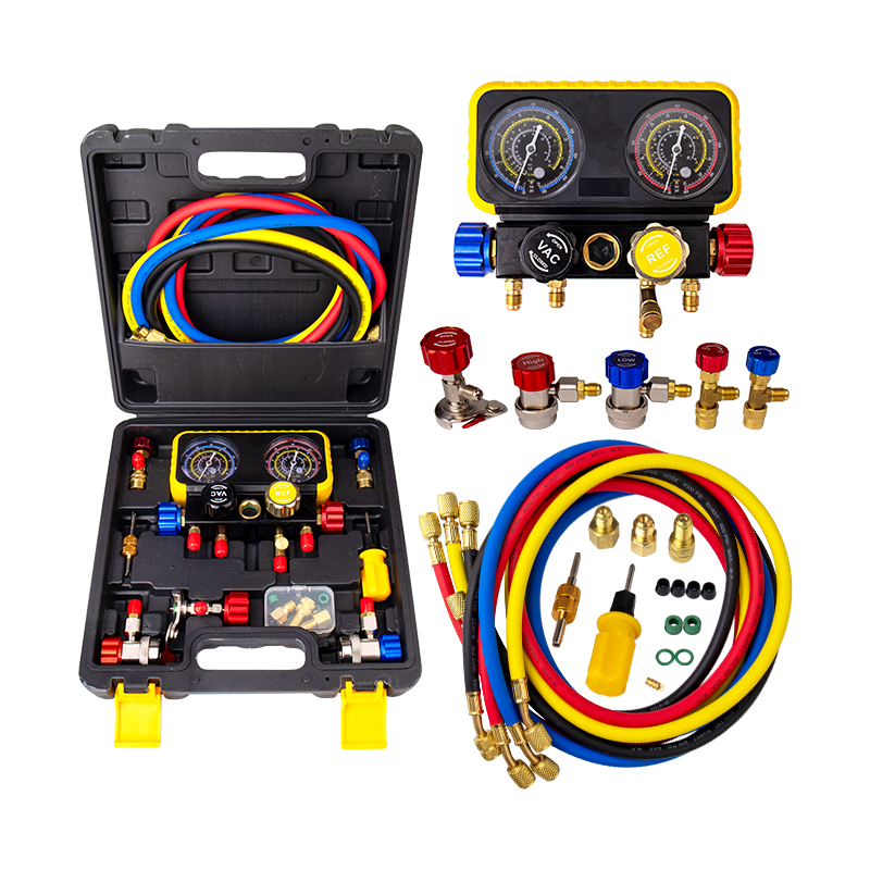 4 Way Manifold Gauge Set Manometer Diagnostic Tool R134a R22 R410a R32 for Auto Air Conditioning Refrigerant Gas