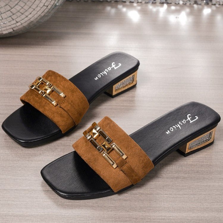 Sandalias casuales de primavera y verano para mujer, sandalias unisex de moda con hebilla de metal y hebilla bohemia, zapatos de playa, sandalias versátiles con tacón de gatito, vacaciones, fiestas, ropa de trabajo diaria