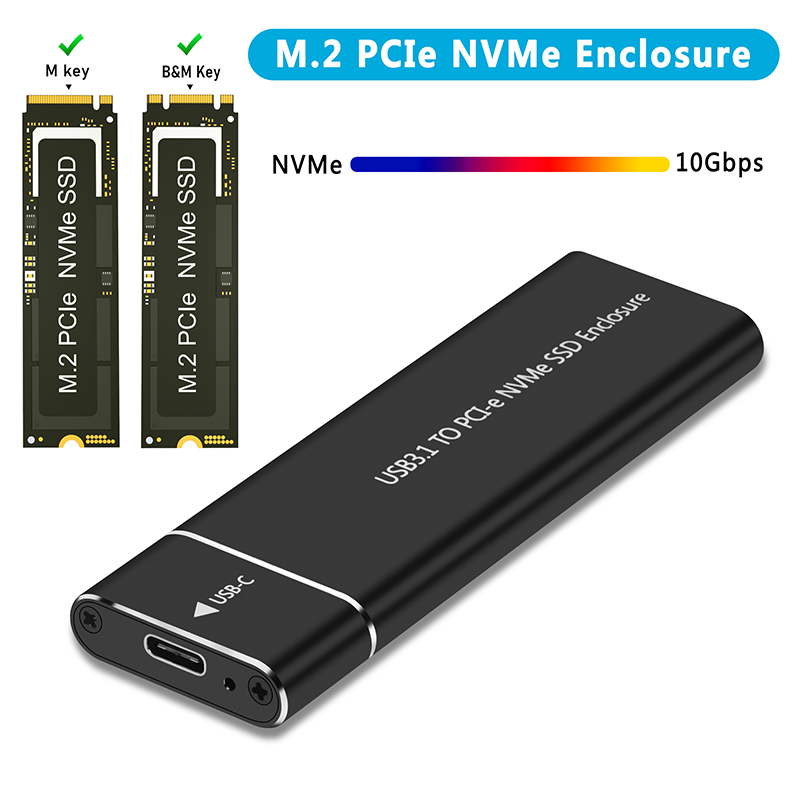M.2 NVMe SSD-Gehäuse-Adapter, Aluminiumgehäuse, USB C 3.1 Gen2, 10 Gbit/s auf NVMe PCIe Externe Box für 2230/2242/2260/2280 M2 NVMe SSD