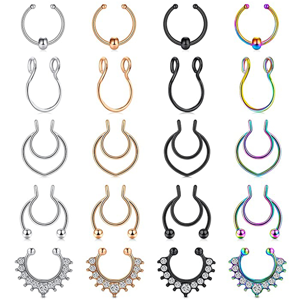 Fake Septum แหวน Faux แหวนจมูก Hoop สแตนเลส Faux Lip หูไม่มีคลิปเจาะ Septum แหวนจมูกปลอมเจาะเครื่องประดับ