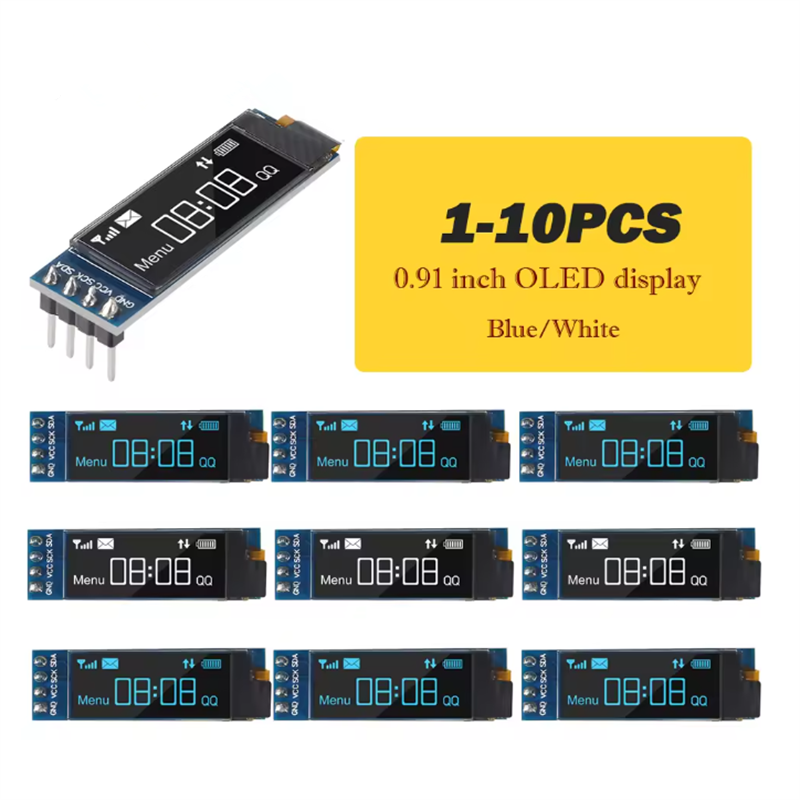 1-10 Uds. Módulo de pantalla OLED de 0,91 pulgadas blanco/azul OLED 128X32 pantalla LED LCD SSD1306 12832 0,91 IIC i2C comunicación para ardunio
