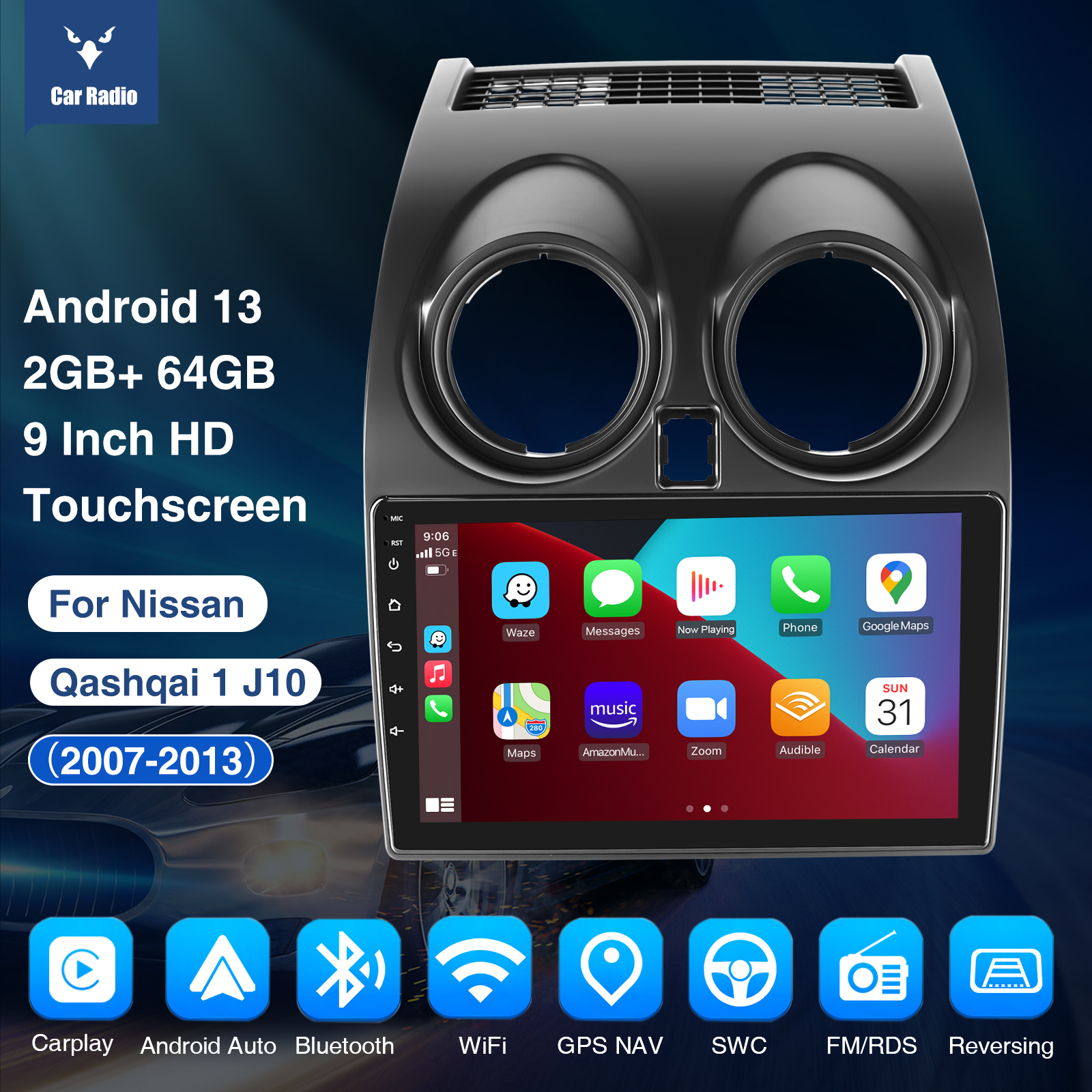 ESSGOO-Radio con GPS para coche, reproductor con Android, 2 Din, wifi, FM, BT, estéreo, para Nissan Qashqai J10 2008 - 2013