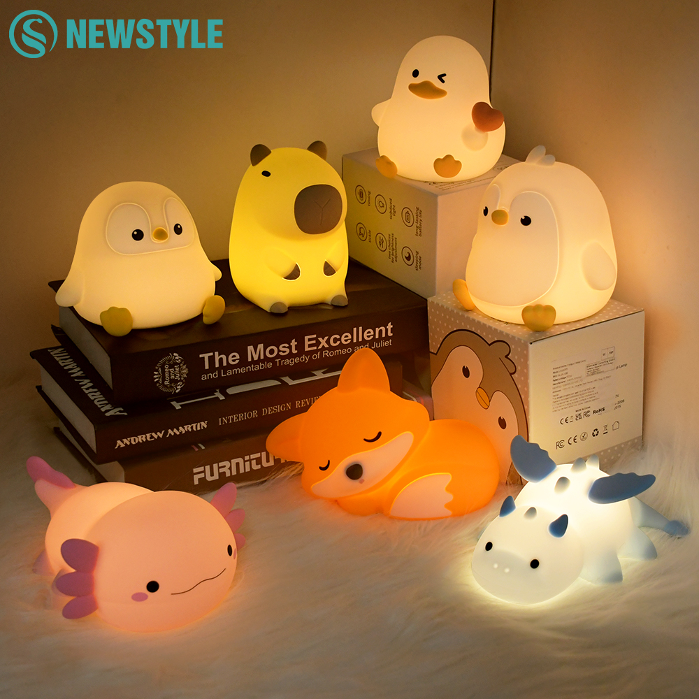 Niedliches Pinguin-Nachtlicht für Kinderzimmer, wiederaufladbar, Tier-Silikon-Nachtlampe für Kinderzimmer, Touch-Control-Nachtlicht für Babygeschenk