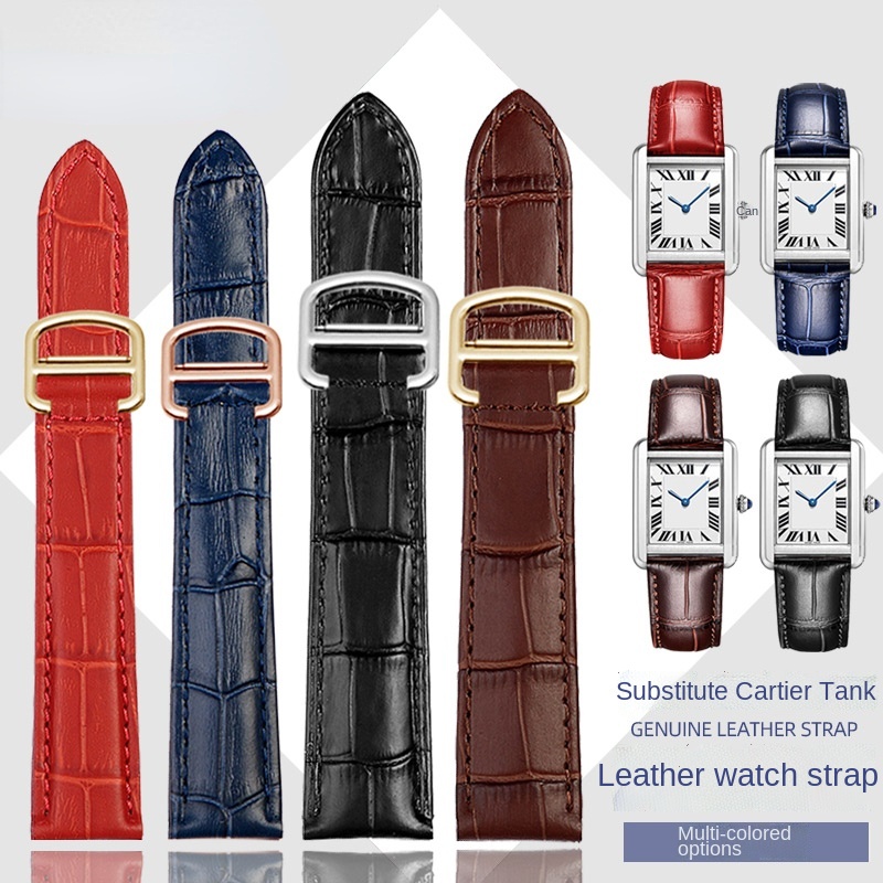 Bracelet de remplacement en cuir véritable pour Cartier Tank Solo hommes femmes chaîne de montre bleu rouge rose Bracelet de montre Bracelet ceinture 16 18 20mm