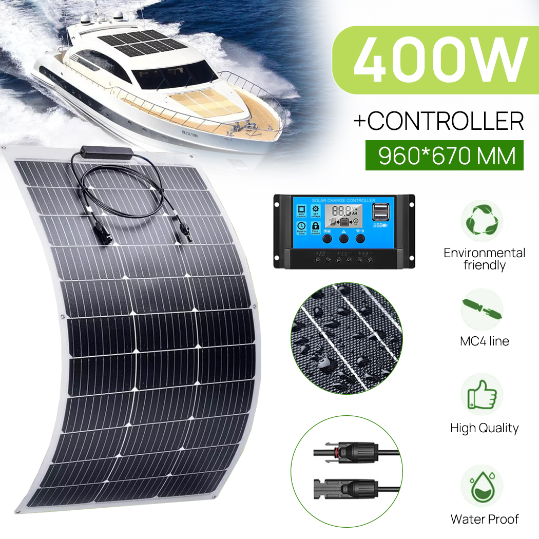 PORIYA 400W 12V Гибкая солнечная панель Моно Домашний караван Кемпинг Зарядка 20A Контроллер