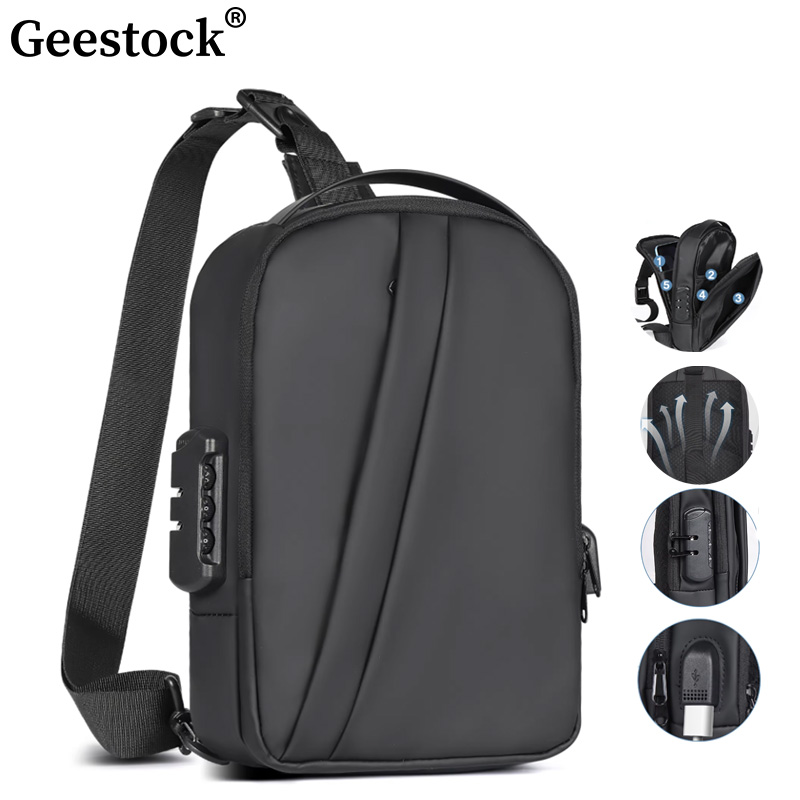 Geestock мужские сумки на плечо противоугонная сумка-слинг водонепроницаемая USB-сумка через плечо Оксфорд короткая дорожная сумка-мессенджер нагрудная сумка для мужчин