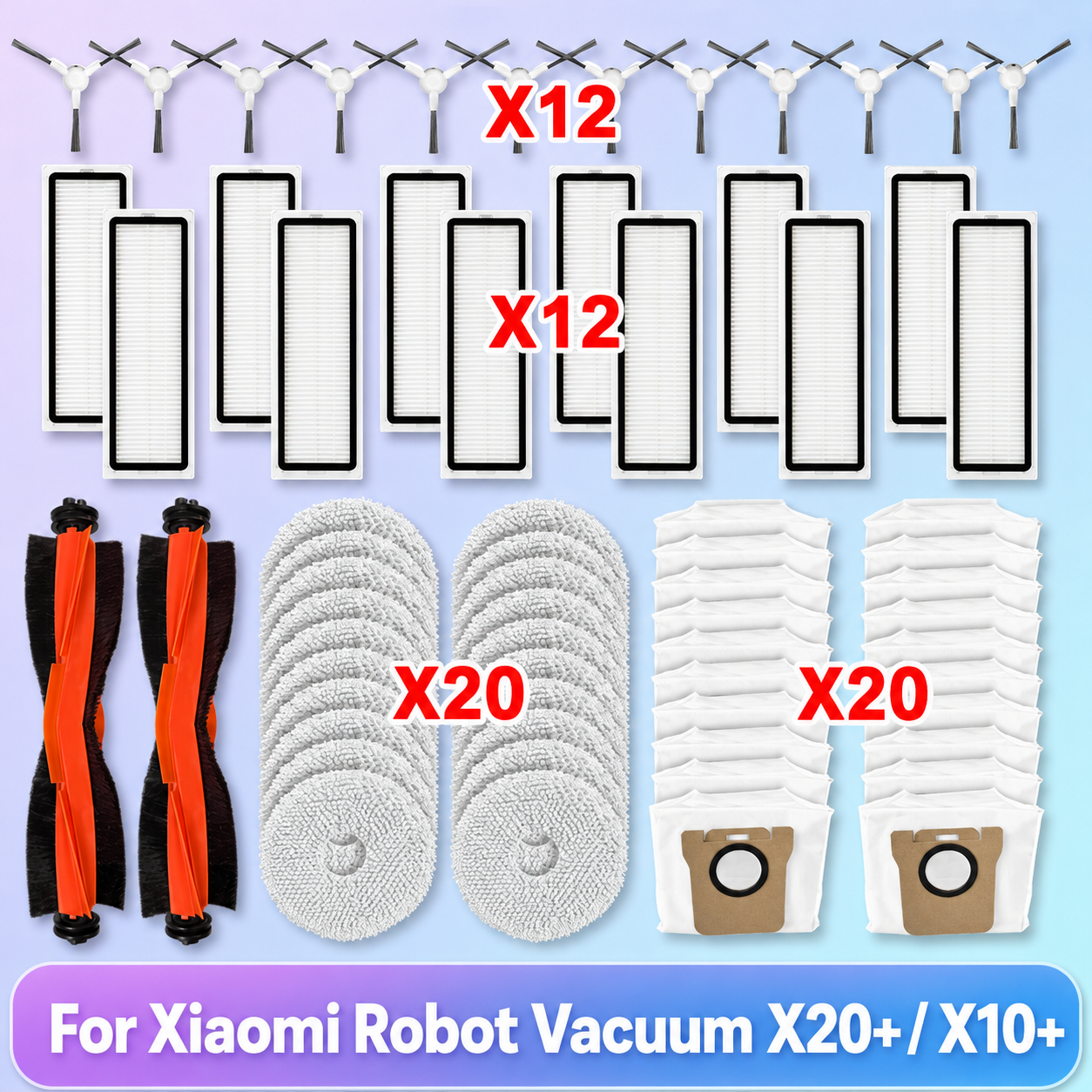 Подходит для Xiaomi Robot Vacuum X20+, X10+ / X20 Plus, X10 Plus Запасные части Аксессуары Основной ролик Боковая щетка Фильтр Гепа Панно для чистки Пылесборник