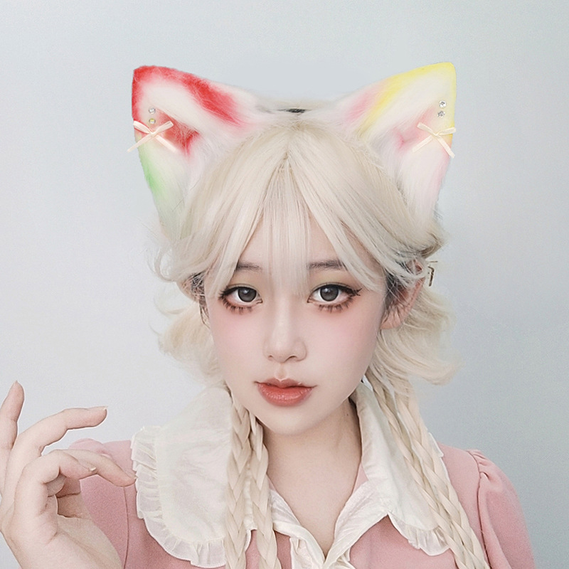 Colorido mudança gradual orelha de gato bandana feminino streaming ao vivo anfitrião cos chapelaria colorido besta orelha acessórios para o cabelo arrastar dança