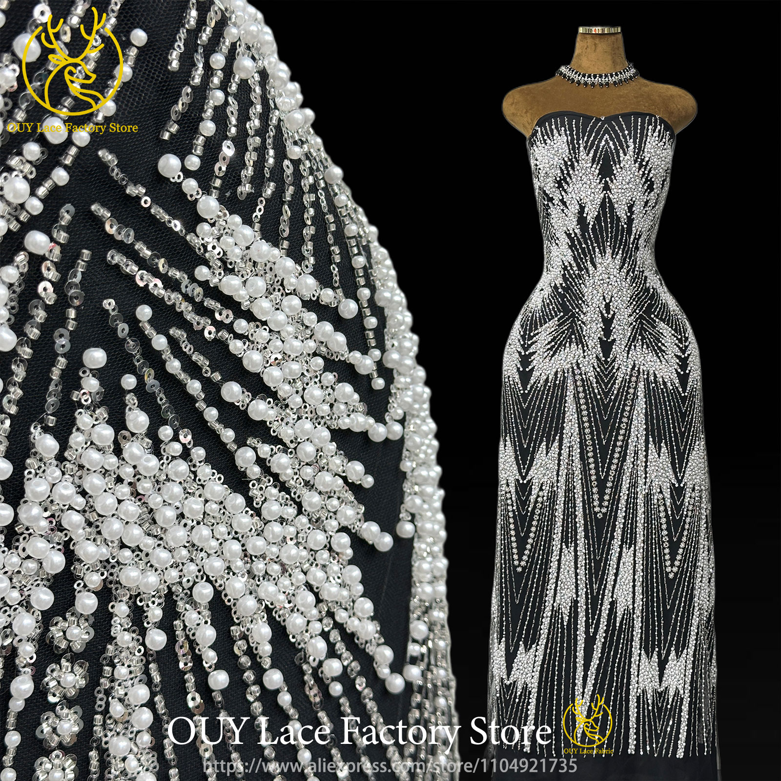 2026 African Handmade Heavy Beaded Sequins Lace Fabric French Groom Embroidery Beaded Lace Nigerian Mesh Tulle Lace Party Dress