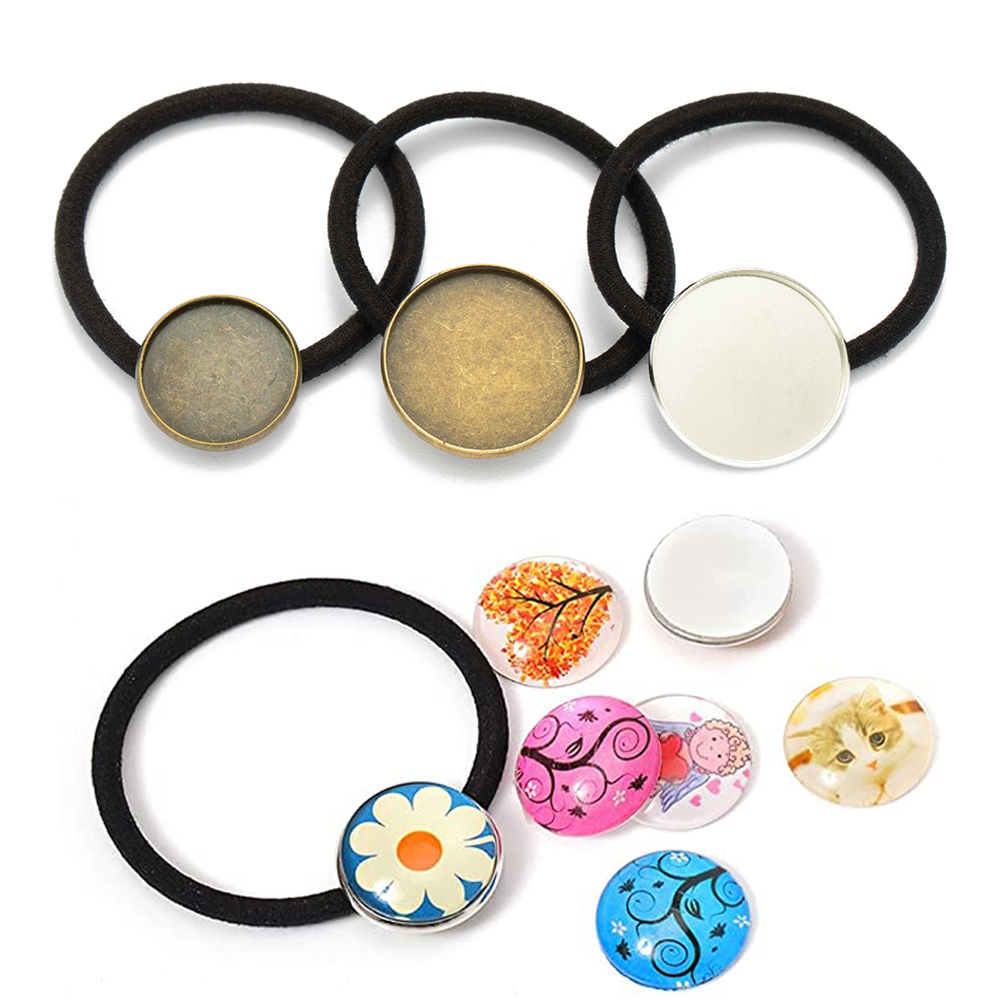 10pcs 20 25 มม.สนับสนุนฐาน Cabochon BEZEL Scrunchie แถบยืดหยุ่นสําหรับ DIY แหวนผมเครื่องประดับทําอุปกรณ์เสริมหัตถกรรม