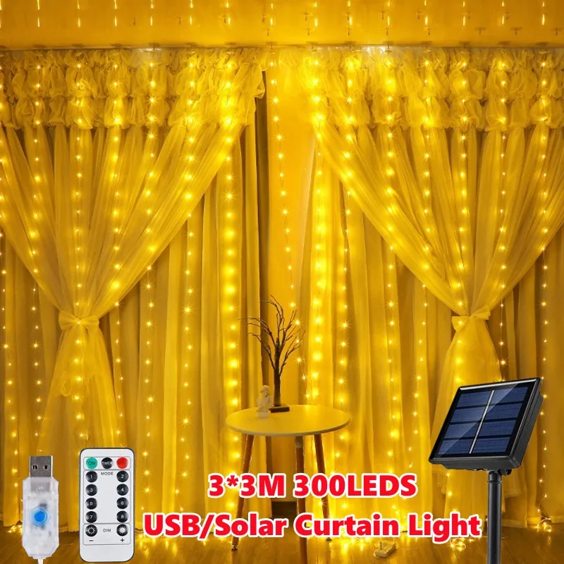3M Led Curtain Garland Fairy String Lights Christmas Decor USB Remote Control Wedding Party Holiday Decoration for Home Bedroom