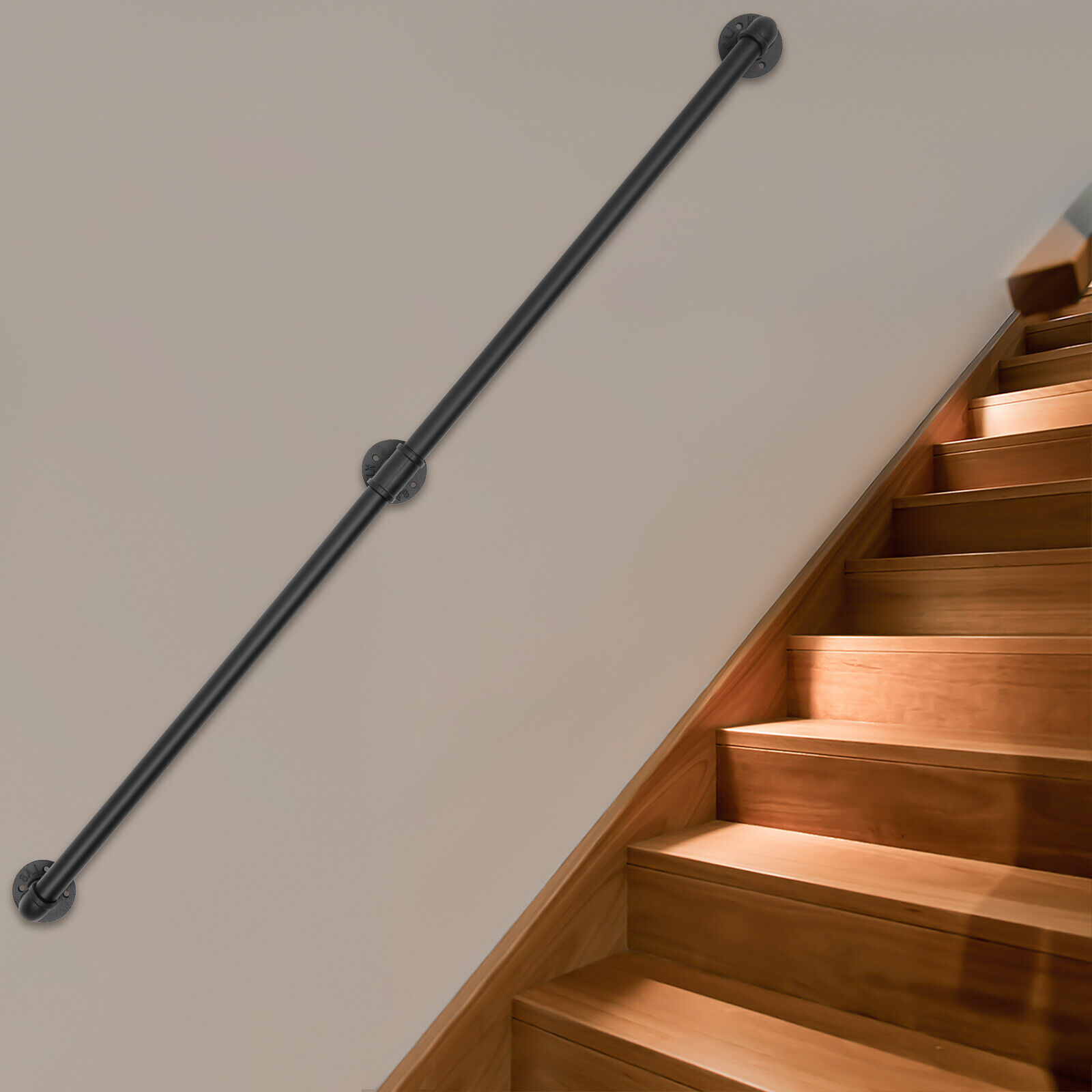 1,5 m langer Handlauf, Treppenschiene, Haltegriff, Balustrade-Set, schwarzes Eisenrohr, Treppenhaus