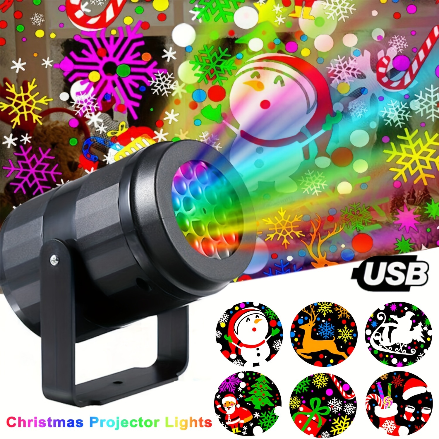 Projecteur de noël à 16 motifs, éclairage LED USB, lumière de Projection de flocon de neige du père noël pour fête du nouvel an, décoration intérieure, lampe féerique