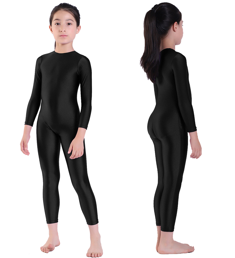 AOYLISEY niños Ballet Skate danza Unitard niñas gimnasia cuerpo completo leotardo negro mono de manga larga niño mono ropa