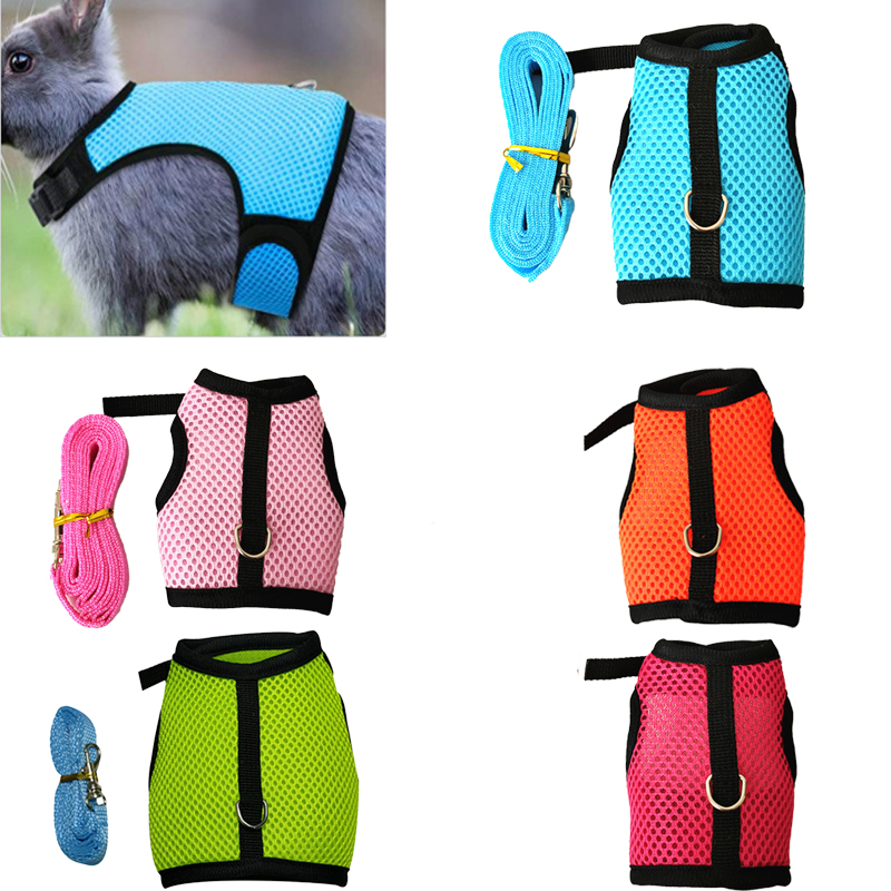 Acessórios para animais de estimação coelho arreios colete coleiras conjunto macio malha arnês com trela pequeno animal cobaia hamsters coelho accessorie