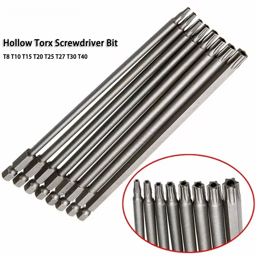 Juego de puntas de destornillador Torx de 8 Uds., vástago hexagonal de 1/4 pulgadas, puntas de estrella magnéticas T8-T40 para llave de taladro de 150mm y 200mm