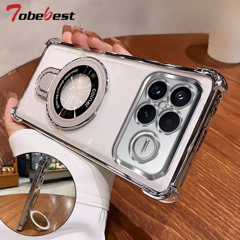 Shockproof Plating Magnetic Bracket Magsafe Case For Xiaomi POCO F8 Ultra Pro Silicone Cover