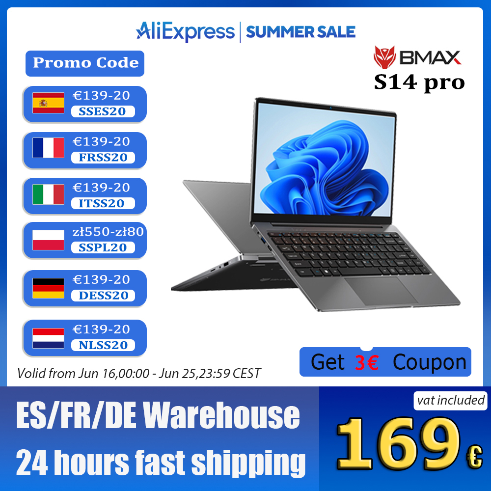 BMAX S14 Pro Intel N5000 8GB RAM 256GB SSD CPU 1920*1080 14 Inch Laptop Windows 11 Notebook Dual Wifi USB laptop PC