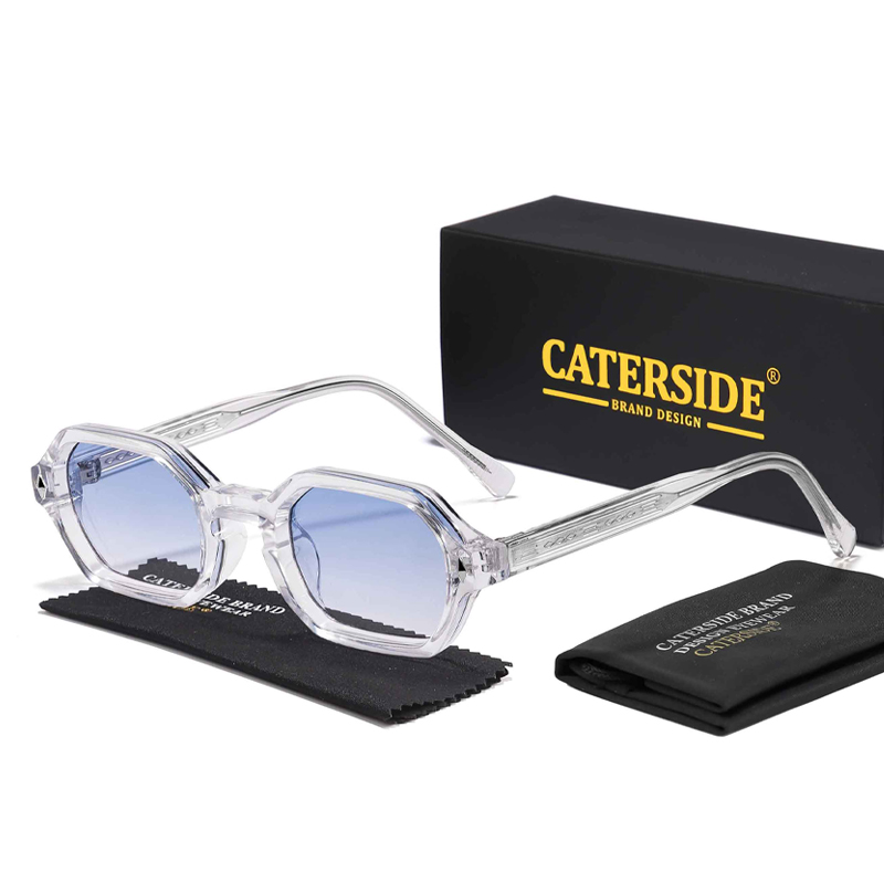 CATERSIDE แว่นกันแดดโพลีกอนแฟชั่นผู้ชายกรอบเล็กเลนส์ไล่ระดับสีแว่นกันแดดสำหรับปาร์ตี้ชายหาดฤดูร้อนทางเลือกที่เหมาะสำหรับของขวัญ