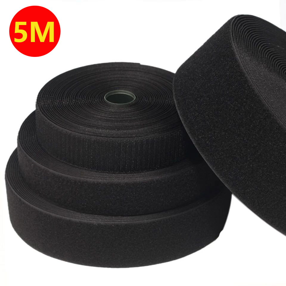5 เมตรเย็บ Fastener เทป Non-กาวตะขอและห่วง Magic ผ้าไนลอนสําหรับเย็บอุปกรณ์เสริม DIY 20/25 /30/50 มม.สีดํา