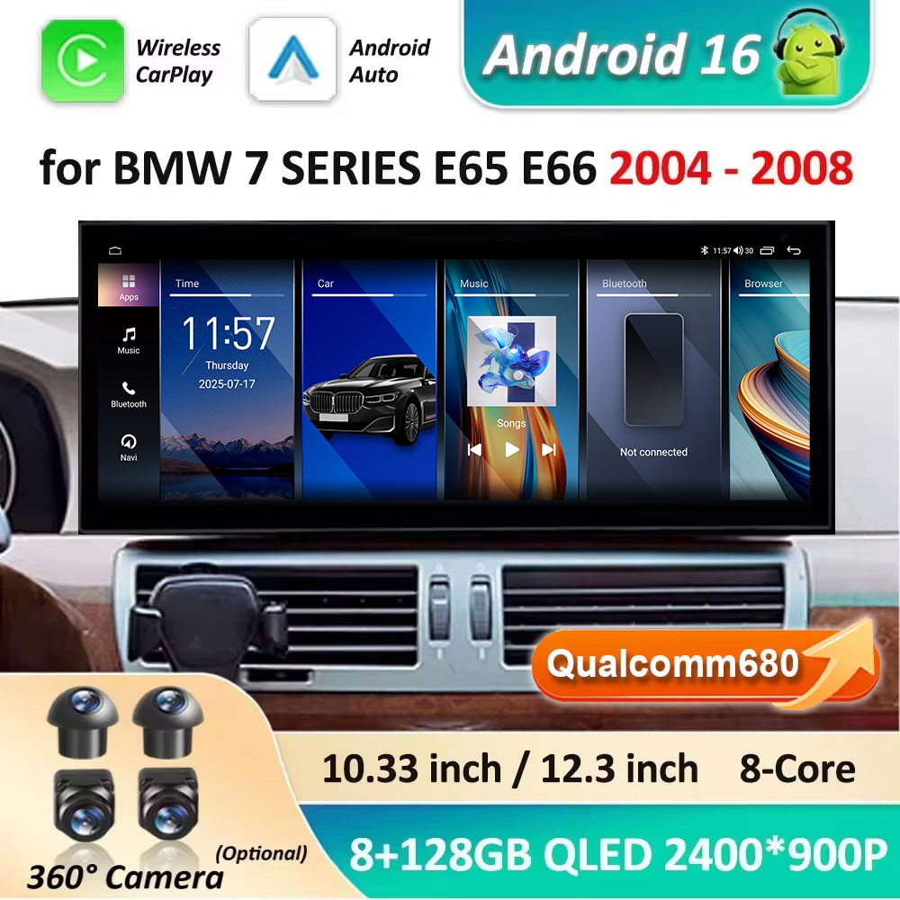 System CCC Carplay Android 16 Odtwarzacz Multimedialny Samochodowy WiFi GPS Nawigacja Bluetooth 4G do BMW Serii 7 E65 E66 2004 - 2008