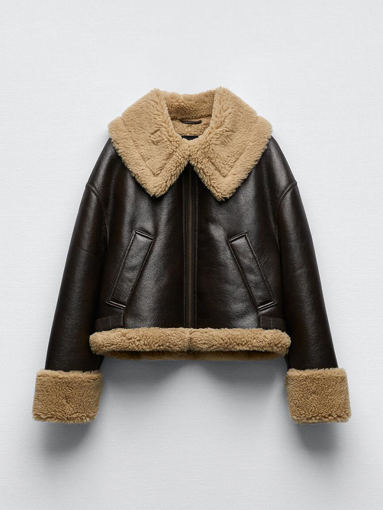 Ailegogo-Chaqueta de piel sintética para mujer, abrigo grueso y cálido de estilo Vintage con cremallera, ropa de calle para motociclista, otoño e invierno, novedad