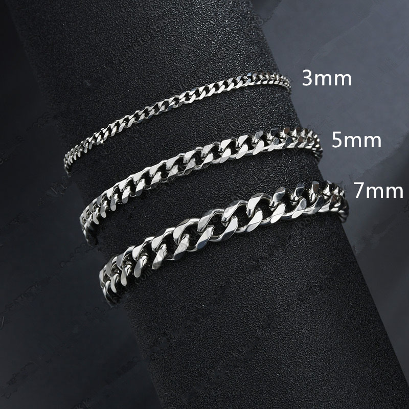 Eenvoudige Stijl Cubaanse Ketting Armband Mannen 3/5/7mm Hiphop Link Armband Verstelbare Punk Sieraden Outdoor sport Fietsen Armband