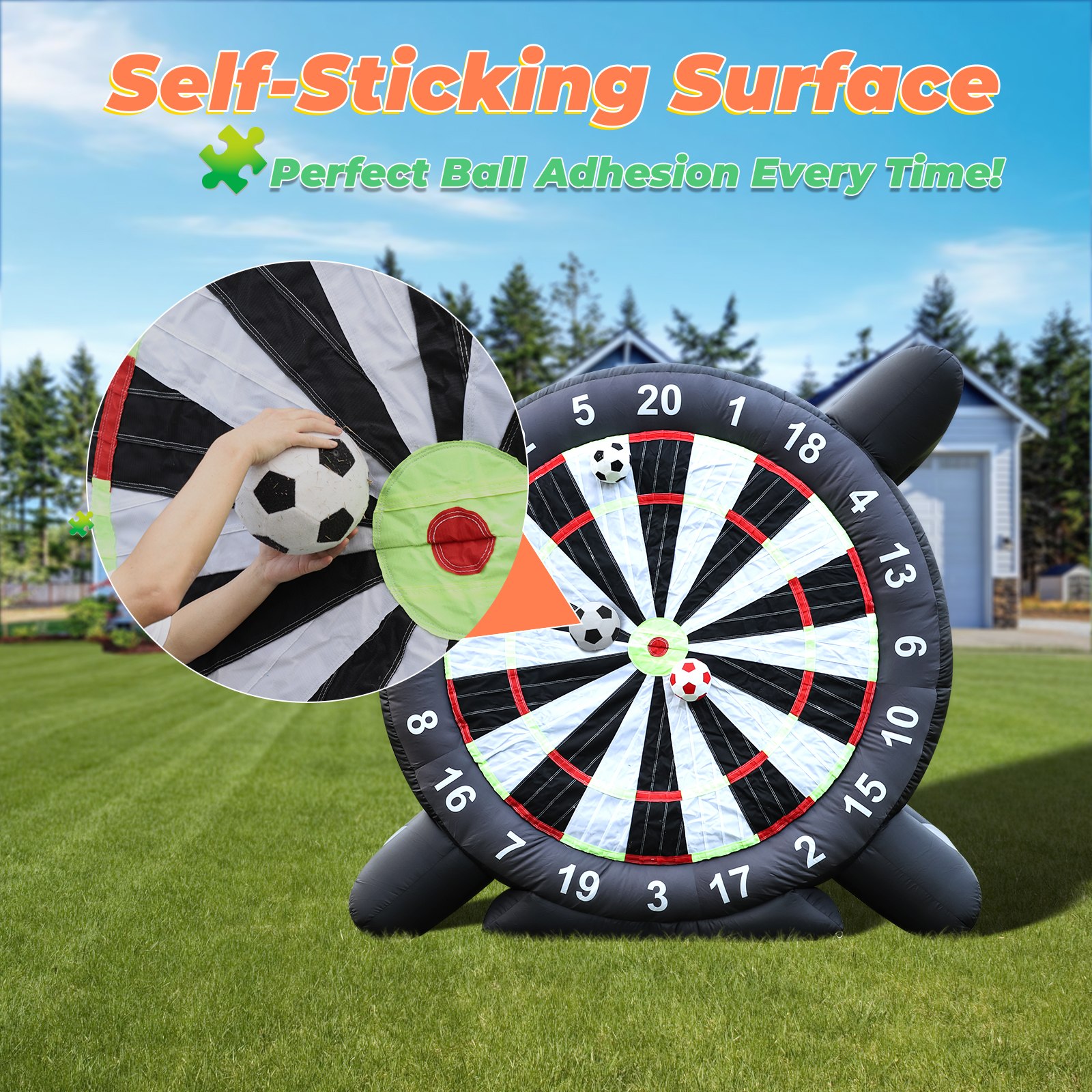 3m hoog gigantisch opblaasbaar voetbaldoel dartbord met 8 voetballen & blower, geschikt voor commerciële kinderspeelplaatsen