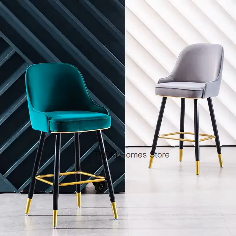 Modern Furniture Light Luxury Velvet Bar Chair Minimalist Black/Gold High Feet Backrest Bar Chairs Nordic Kitchen Home Bar Stool