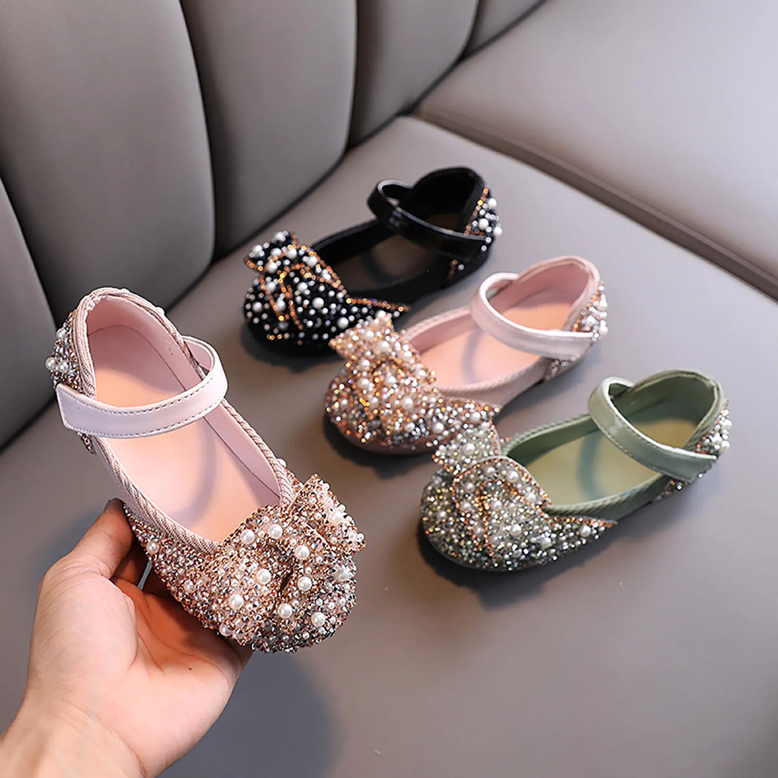 Sandali Ragazza del bambino Scarpe per bambini Strass di perle Brillanti Scarpe per bambini Scarpe per neonate Sandali per ragazze Taglia 3