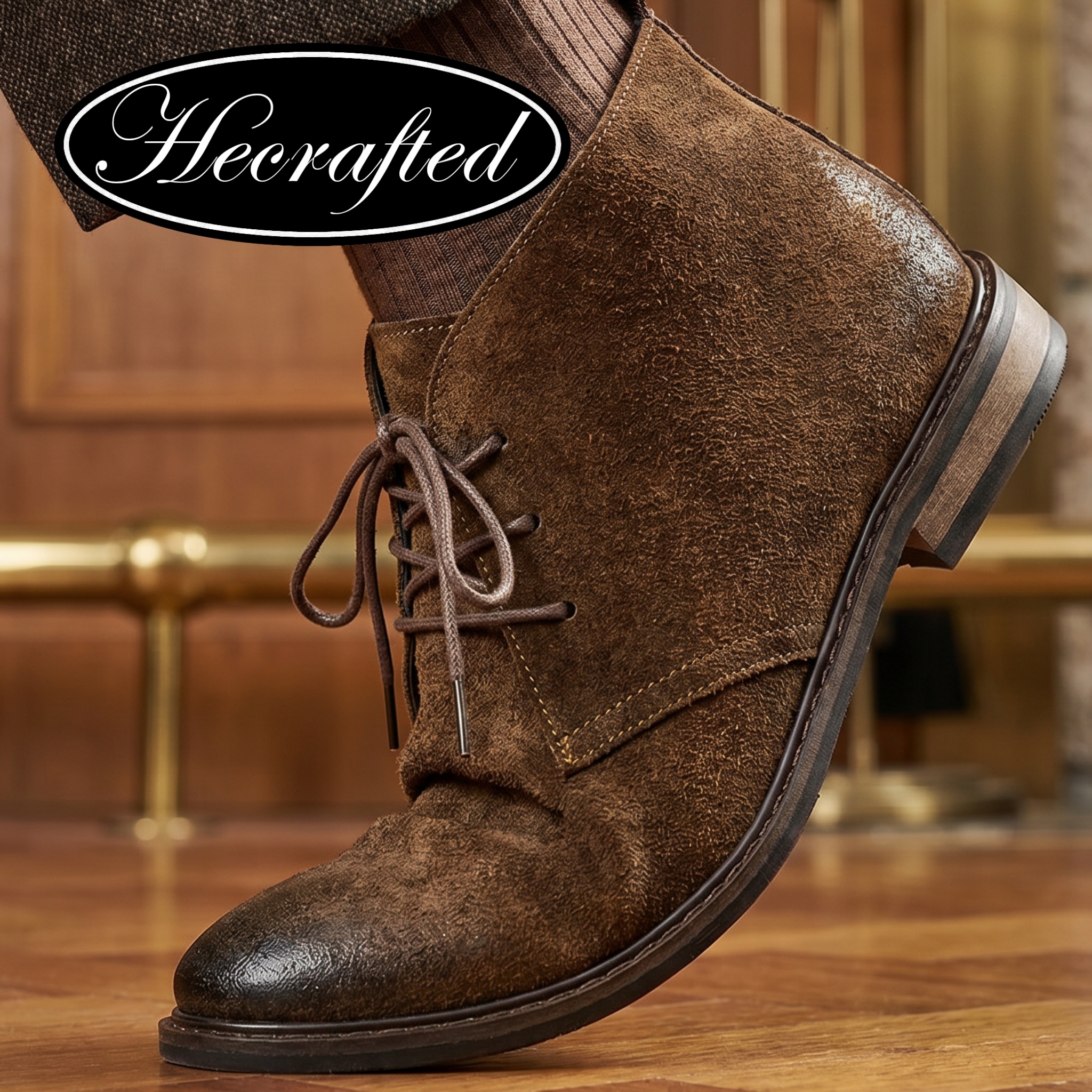 Botas Desert em Couro Genuíno, Couro de Camurça Natural, Botas Chukka Masculinas, Botas de Couro de Tornozelo Confortáveis e Modernas. # KD598