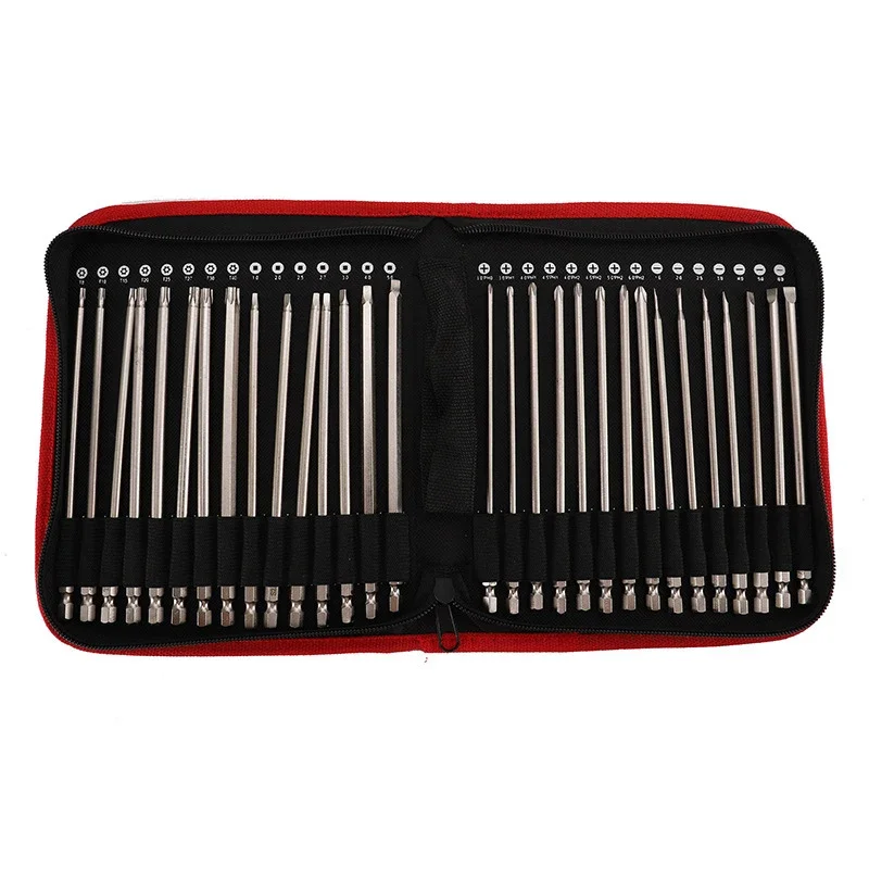 Jeu d'embouts de tournevis magnétiques longs à tige hexagonale de 1/4 pouces, 30 pièces, outils électriques en acier S2 carrés croisés à fente