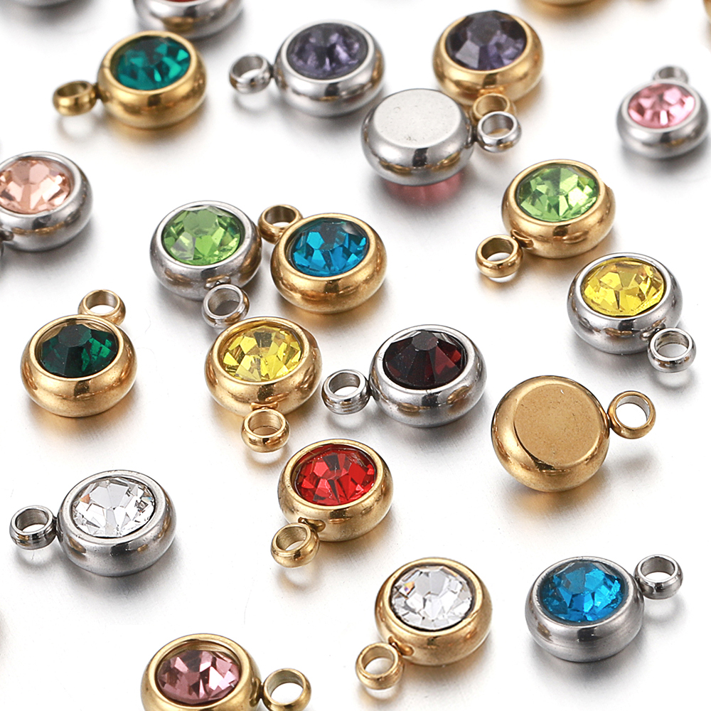 20 teile/los 6mm Kristall Edelstahl Strass Charms Birthstone Anhänger für Schmuck Machen DIY Halskette Armband Zubehör