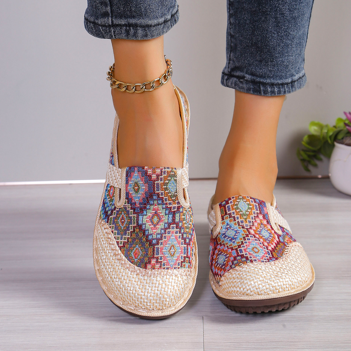 Sapatos Mule de Estilo Boêmio para Mulheres, Chinelos Casuais com Ponta Aberta e Antiderrapantes