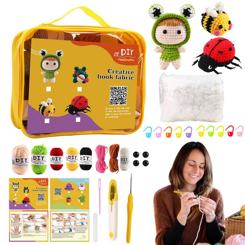 Knitting Kit For Beginners Crochet Animal Kit For Kids Knitting Crochet Craft With Step-by-Step Video Tutorials Yarns Hook