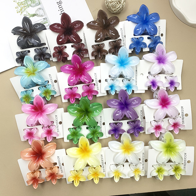 3 pçs doce colorido plumeria flor tubarão clipe de cabelo garra boêmio rabo de cavalo clipe de plástico hairpin barrette verão acessórios para o cabelo
