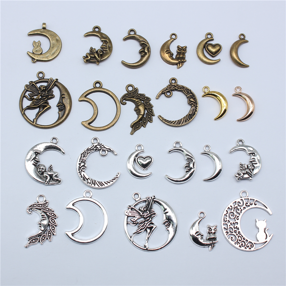 10 Stück Mond Charms für Schmuckherstellung Antik Bronze Silber Farbe Anhänger Herstellung DIY handgemachte tibetische Schmucksuche