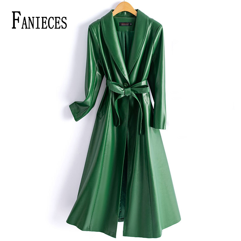 FANIECES-gabardina larga de piel sintética para mujer, chaqueta de piel de oveja con cuello vuelto y cinturón, talla grande M-4XL, Otoño e Invierno