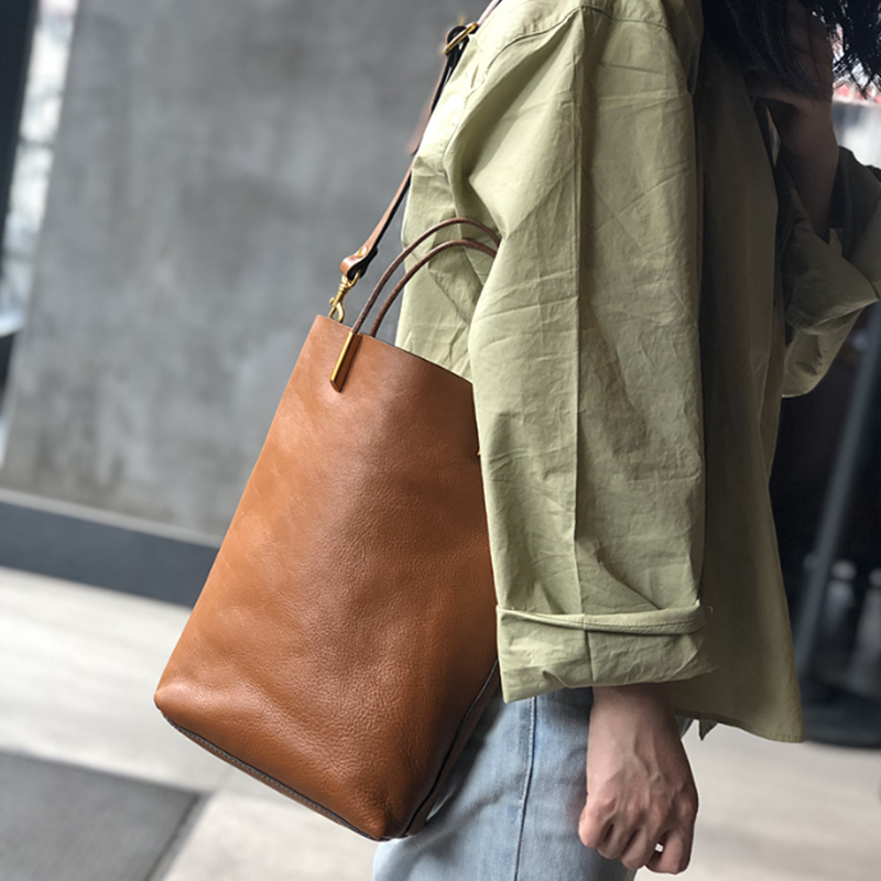 Saco De Balde De Couro Genuíno Para As Mulheres, Bolsa De Couro Macio, Bolsa De Ombro, Retro, Natureza, Versátil Designer, Alta Qualidade, Novo