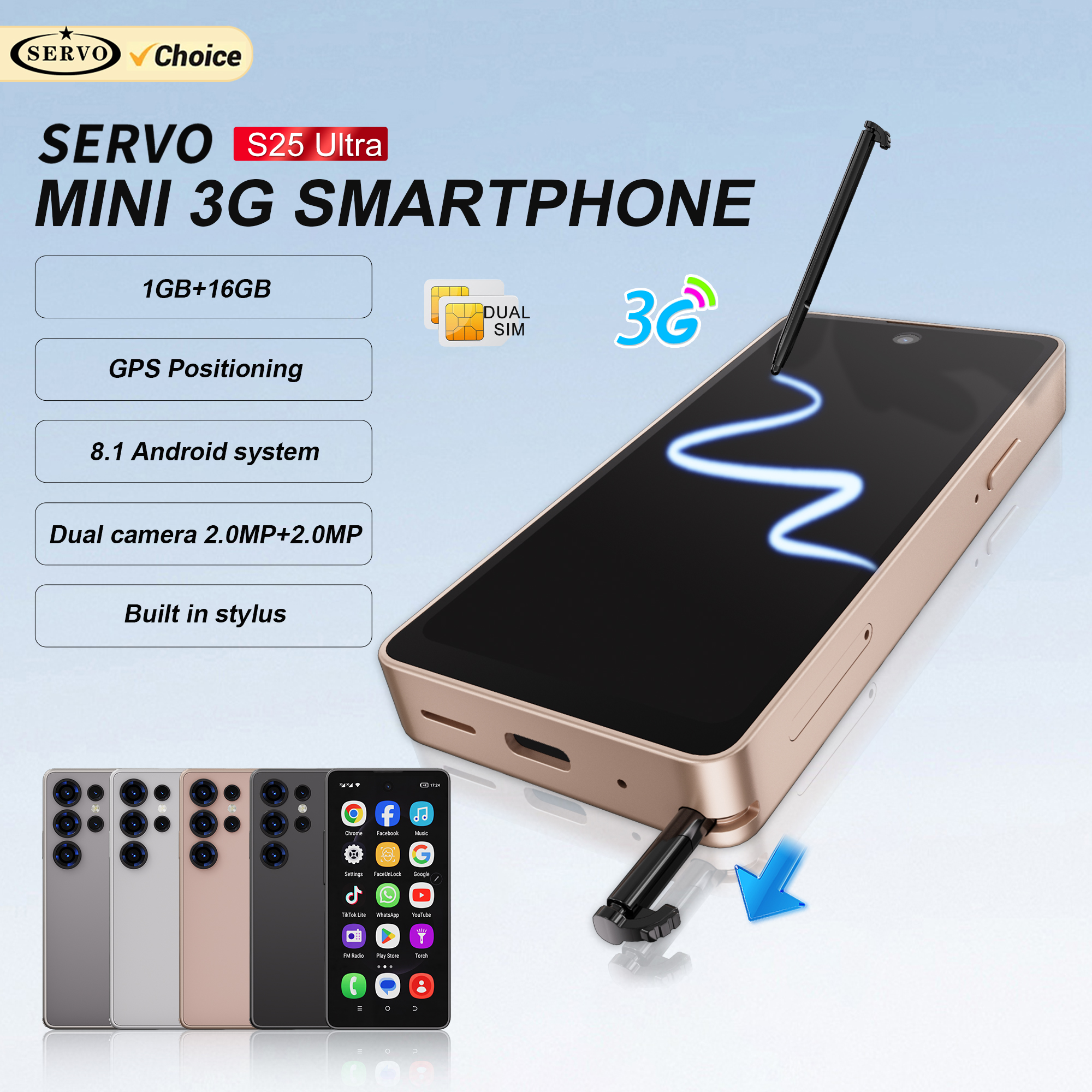 SERVO S25 Ultra Mini Smartphone 2 SIM 3G WCDMA Android OS 16GB ROM Play Store Wi-Fi Hotspot 4,0 "Pequeños teléfonos inteligentes con lápiz óptico
