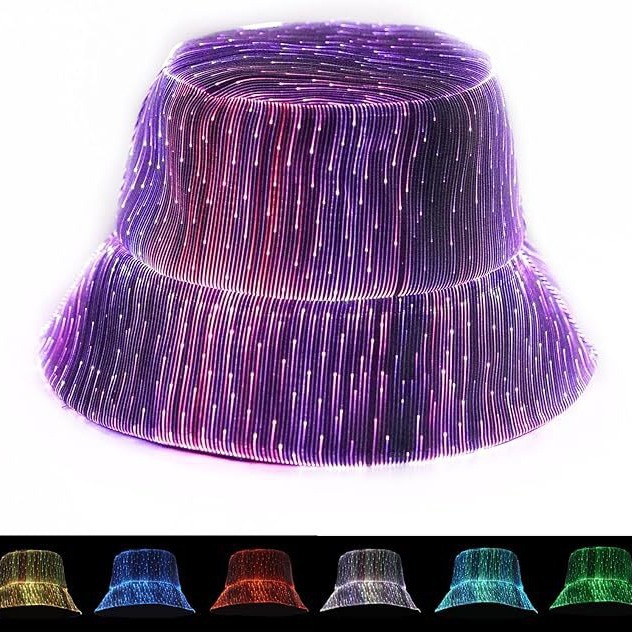 Sombrero brillante luminoso Led multicolor de moda Sombrero de cubo luminoso Cyberpunk de fibra óptica