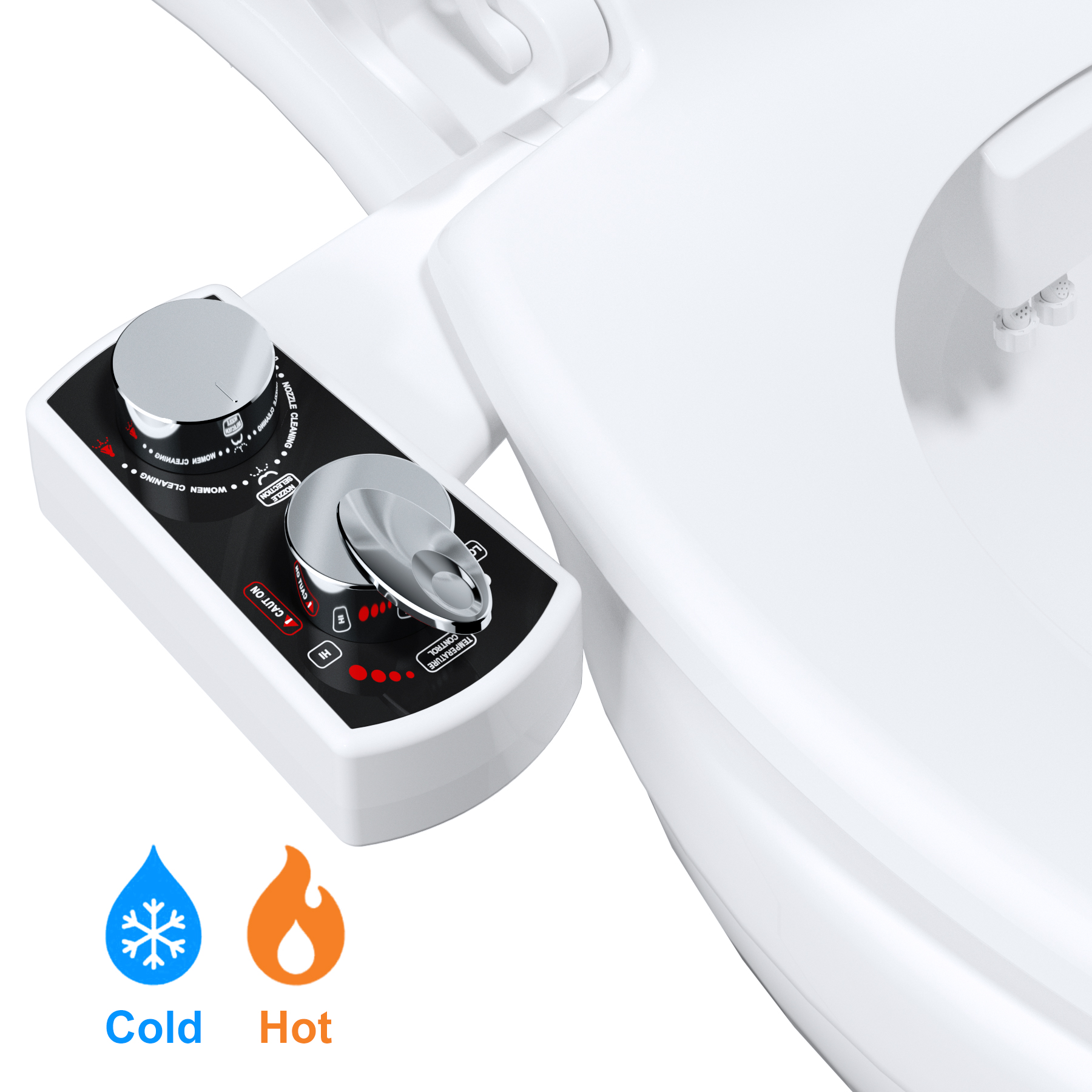 Fixation de bidet pour toilettes, pulvérisation d'eau chaude et froide, double buse non électrique pour lavage frontal et arrière, pression d'eau réglable